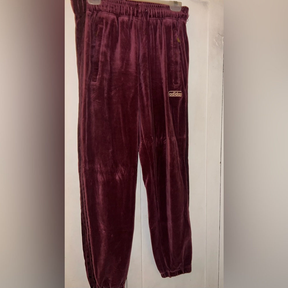 Adidas Maroon Velour Track Pants